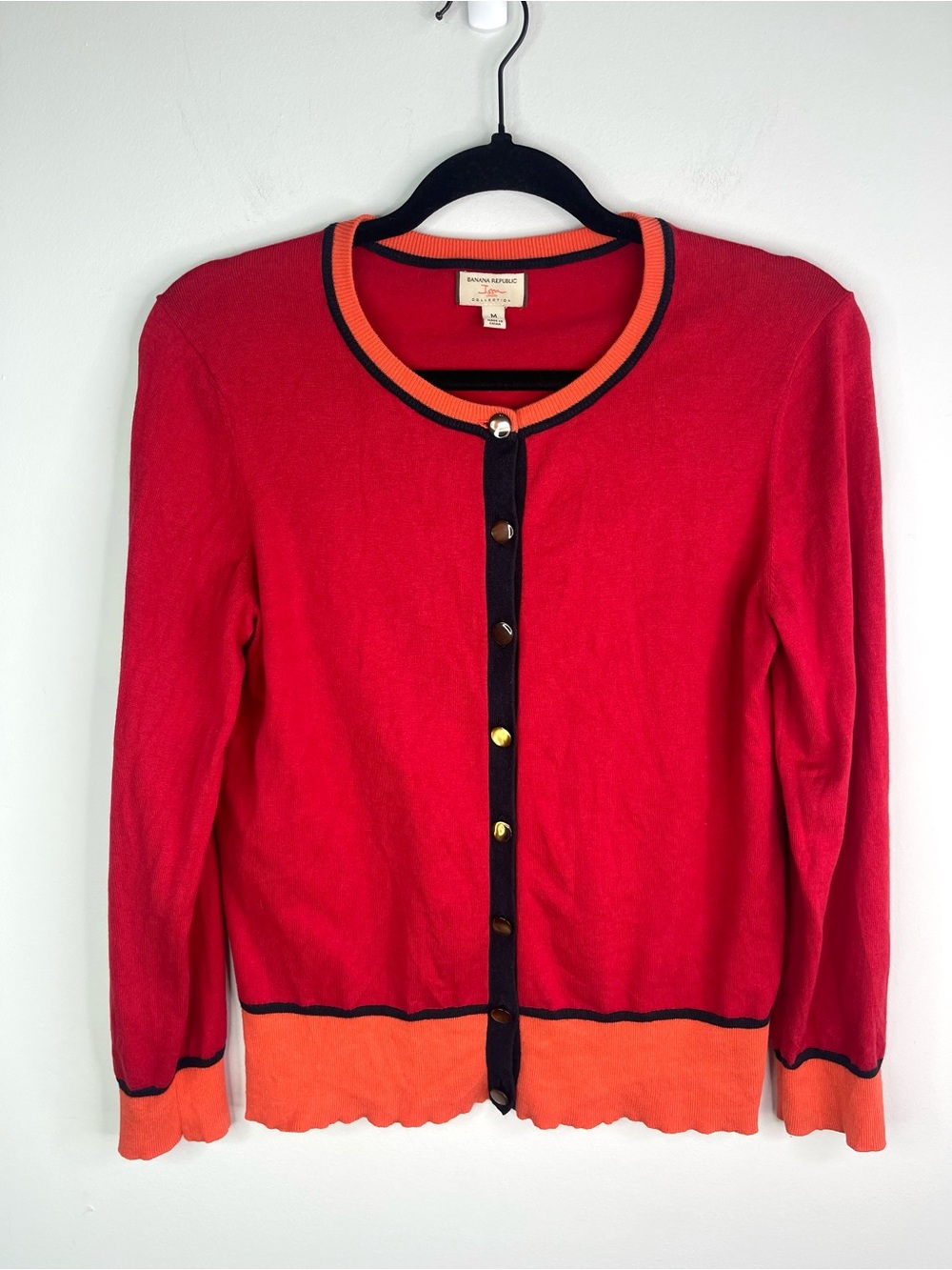 Banana Republic Issa London Co Red Cardigan with Orange Trim and Black Accents